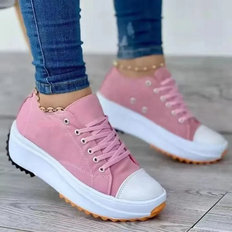 Zapatos casuales nuevos para mujer, de lona, con cabeza redonda, color liso, de caña baja y talla grande, para otoño y verano
