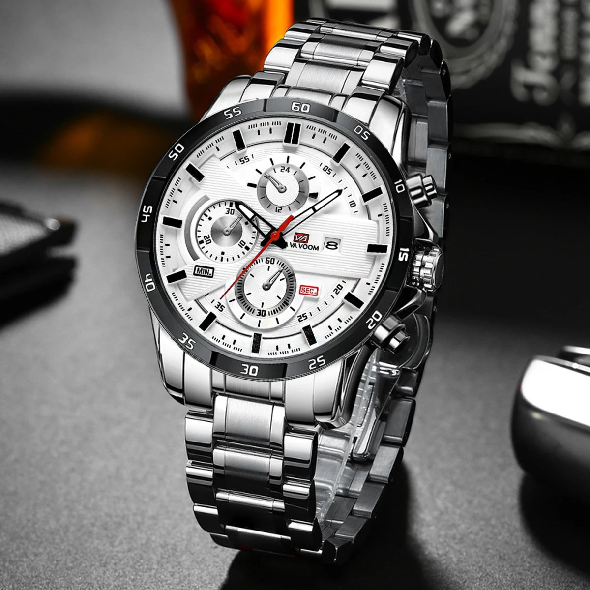 Reloj deportivo para hombre, de cuero, estilo de carreras, informal, de moda, original, negro, oro rosa, calendario, reloj de cuarzo.