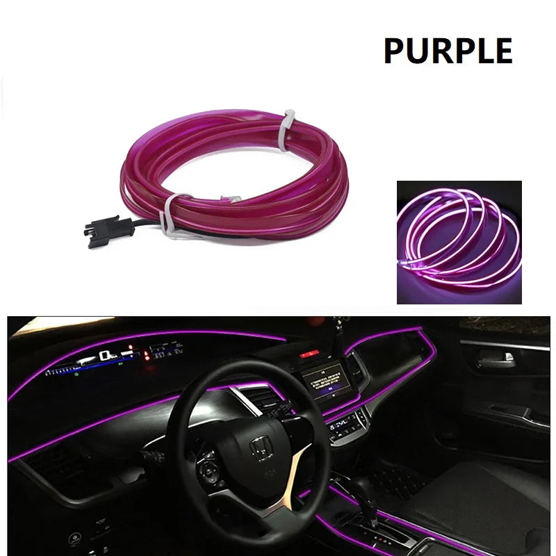 Tiras de luces decorativas para interior de coche, lámpara de ambiente, luz fría, consola de salpicadero decorativa, luces LED ambientales para coche, 1/2/3/4/5 m