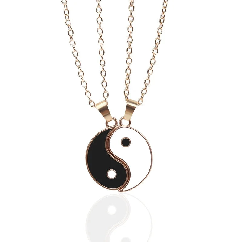 Juego de 2 o 4 pulseras y collares de Tai Chi Yin Yang para parejas, con colgante y cadena trenzada ajustable, a juego, para amantes, gargantilla.