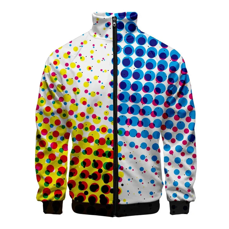 Chaqueta unisex con estampado de puntos coloridos para hombre y mujer, abrigo de manga larga con patrón de moda Pop, Tops de calle de gran tamaño, chaquetas con cremallera, primavera y otoño