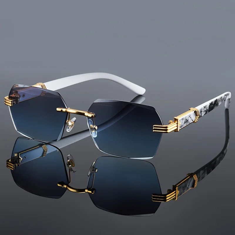 Gafas de sol sin montura de moda para hombre y mujer, populares, clásicas, cuadradas, pequeñas, para verano y viajes.