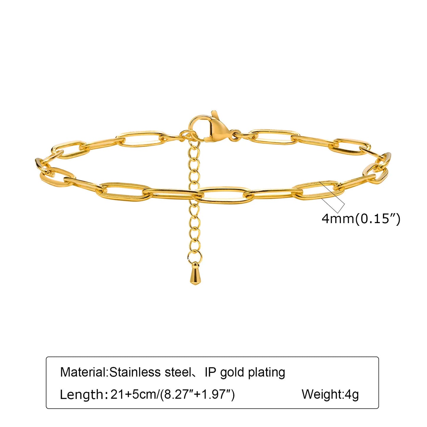 Pulsera de tobillo con perlas de acero inoxidable para mujer, cadena ajustable para el pie chapada en oro de 18 quilates, pulseras apilables para la pierna.