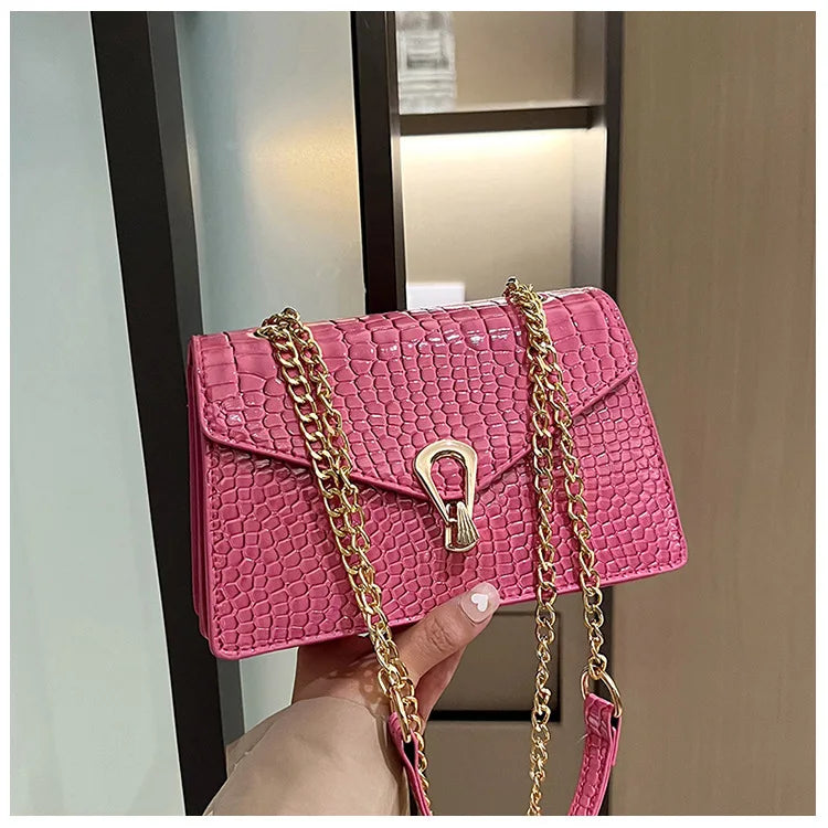Bolsos de hombro con estampado de cocodrilo para mujer, bolsos de moda con cadenas cuadradas, bolsos cruzados de piel sintética para mujer