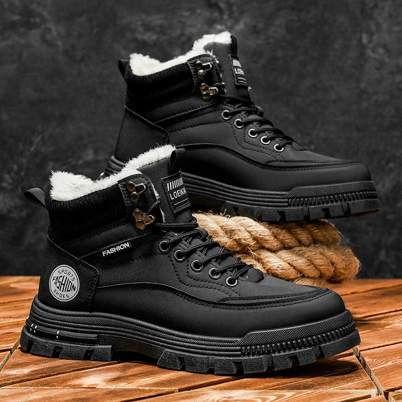 Botas de nieve nuevas de invierno para hombres, zapatos de algodón cálidos de caña alta de lana de invierno