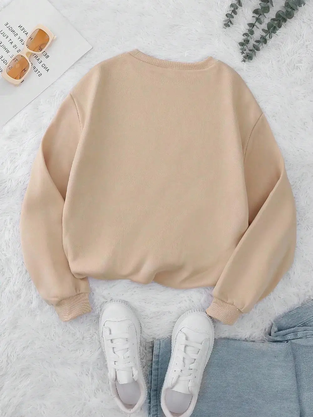 Sudaderas informales con estampado de oso de peluche para mujer, jersey suave de lana cómodo, con cuello redondo a la moda para mujer