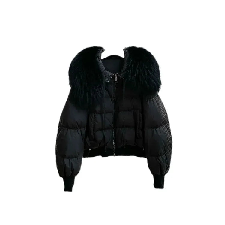 Chaqueta de plumón de invierno a la moda para mujer, abrigo recortado con Cuello de piel de zorro de gama alta