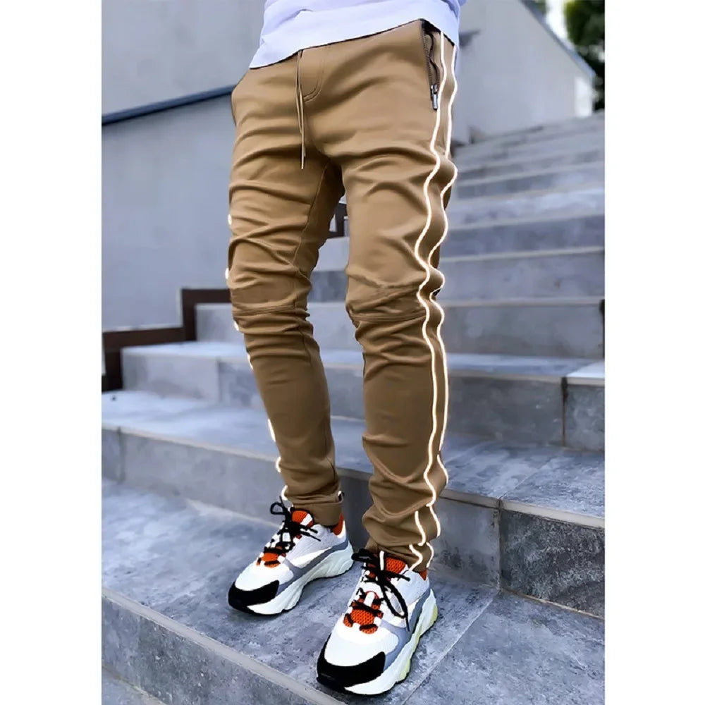Pantalones Cargo de primavera y otoño para hombre, pantalones informales deportivos de pierna recta reflectantes