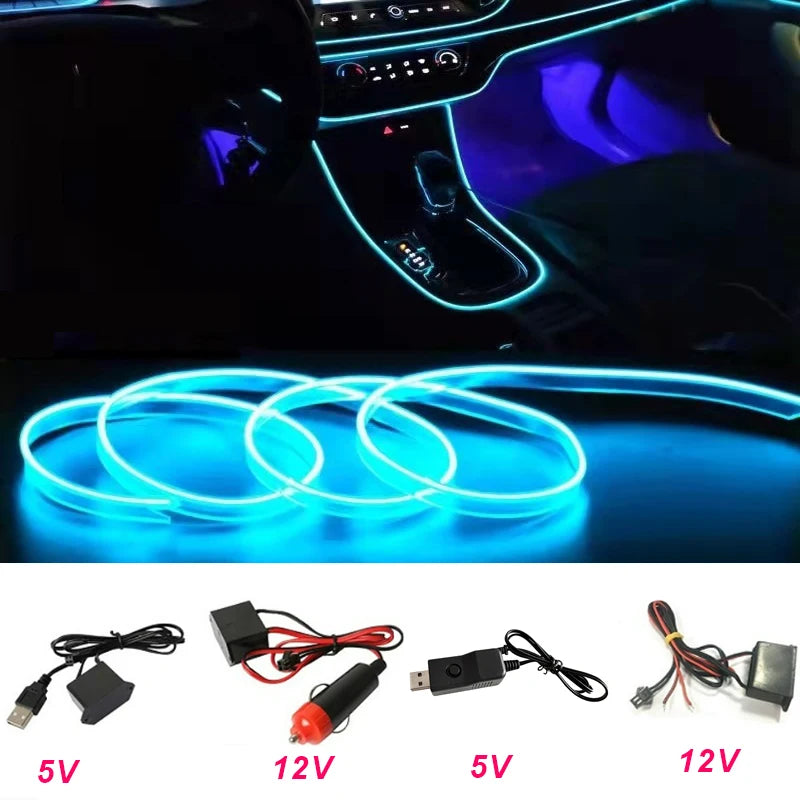 Tiras de luces decorativas para interior de coche, lámpara de ambiente, luz fría, consola de salpicadero decorativa, luces LED ambientales para coche, 1/2/3/4/5 m