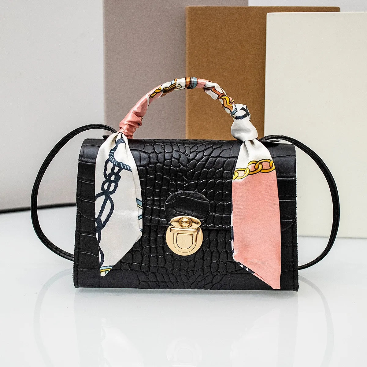Bolso de mano a juego con estampado de cocodrilo para mujer, mini bolso de hombro multifuncional
