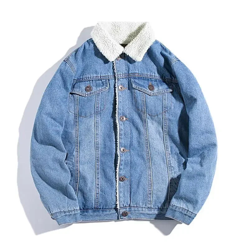 Chaqueta vaquera gruesa y cálida con forro polar para hombre, abrigo acolchado de algodón holgado, escena informal, Otoño/Invierno