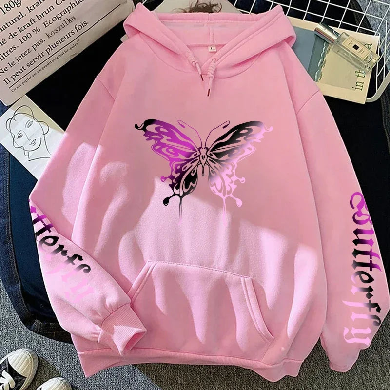 Sudadera con capucha estampado de mariposas para mujer, abrigo informal para todas las estaciones, jersey de moda para uso diario, sudaderas con capucha cómodas para el hogar y al aire libre