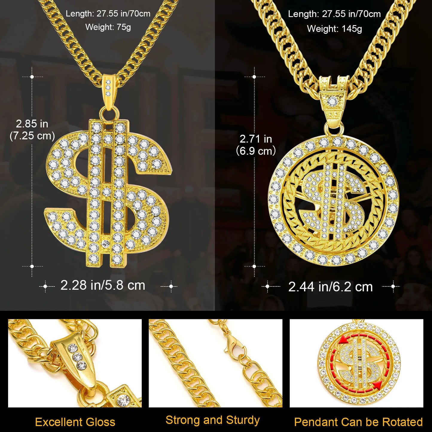 Collar con símbolo de dólar dorado para hombre , colgante de dólar