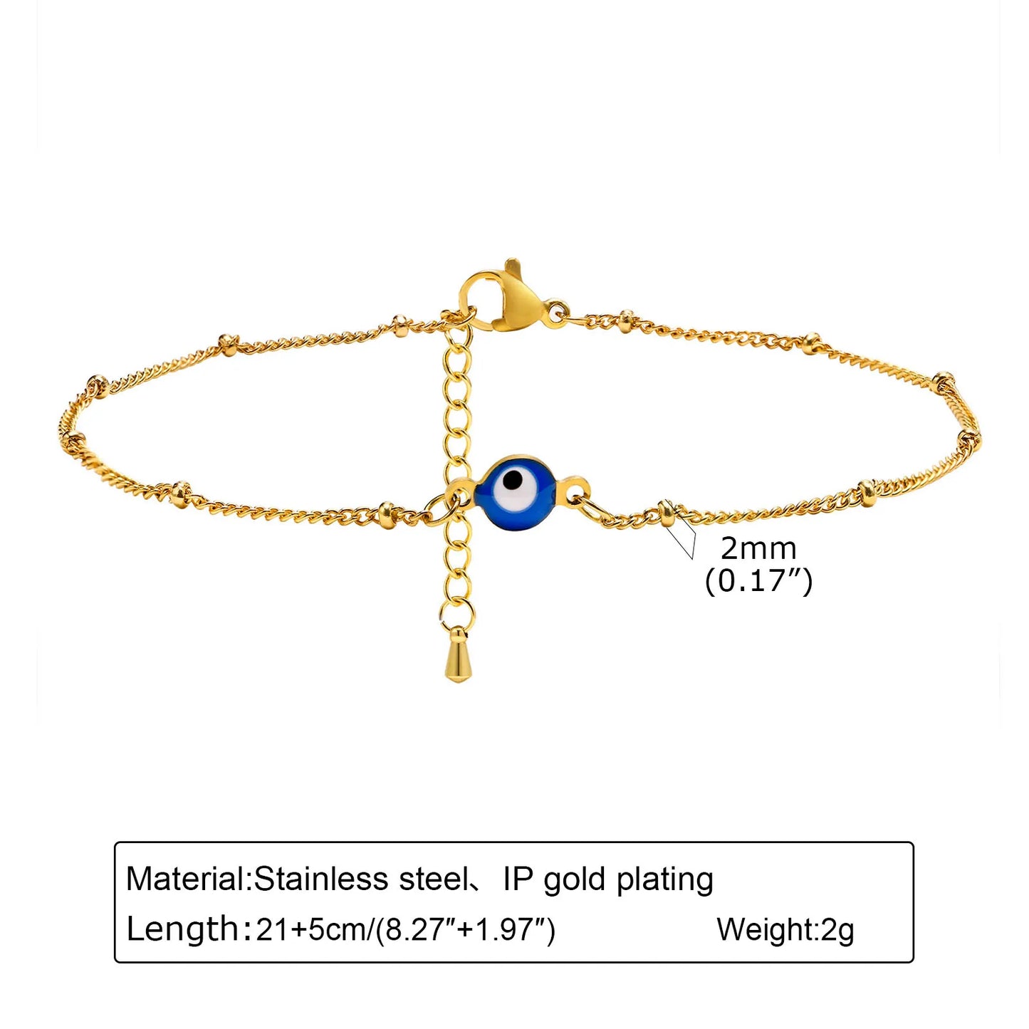 Pulsera de tobillo con perlas de acero inoxidable para mujer, cadena ajustable para el pie chapada en oro de 18 quilates, pulseras apilables para la pierna.