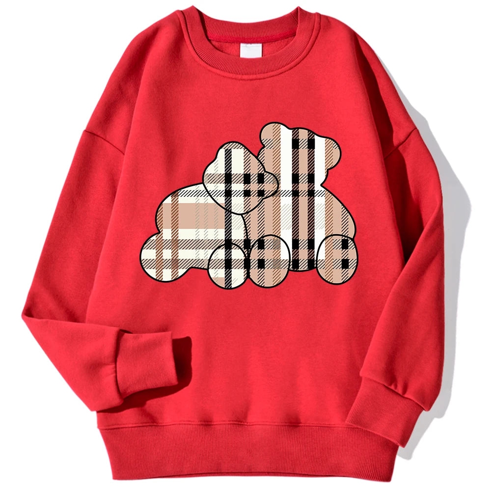 Sudaderas informales con estampado de oso de peluche para mujer, jersey suave de lana cómodo, con cuello redondo a la moda para mujer