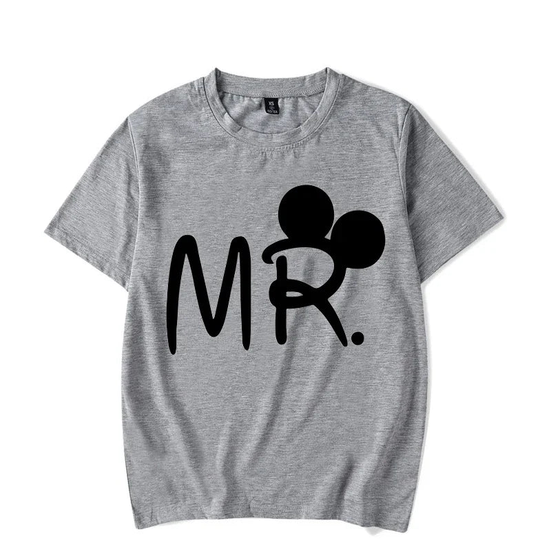 Camiseta de manga corta con estampado de ratón y dibujos animados de Mr. Mrs para parejas, camiseta de verano con estampado de letras, camiseta informal holgada para amantes, camiseta unisex