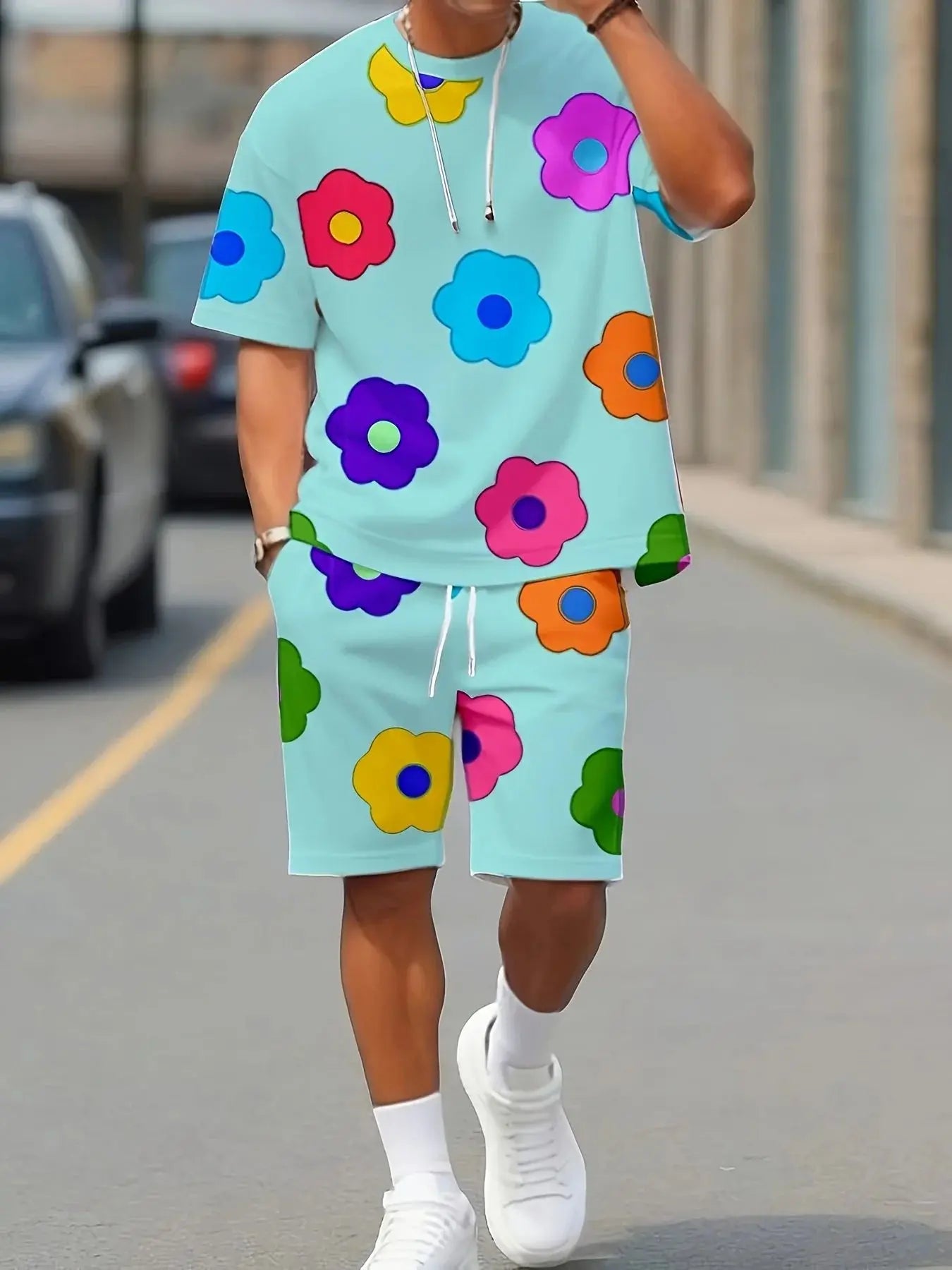 Nuevo conjunto de verano de todas las tallas, traje de hombre de mangas cortas y de pantalones cortos