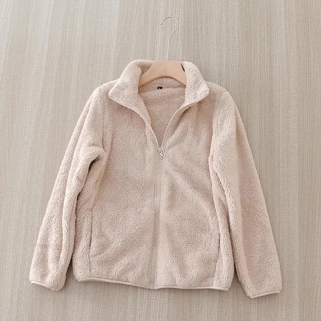 Abrigo de lana para mujer, chaqueta gruesa cálida de invierno, ropa de dos caras, abrigos de lana Coral de terciopelo de doble cara, chaquetas de lana Polar