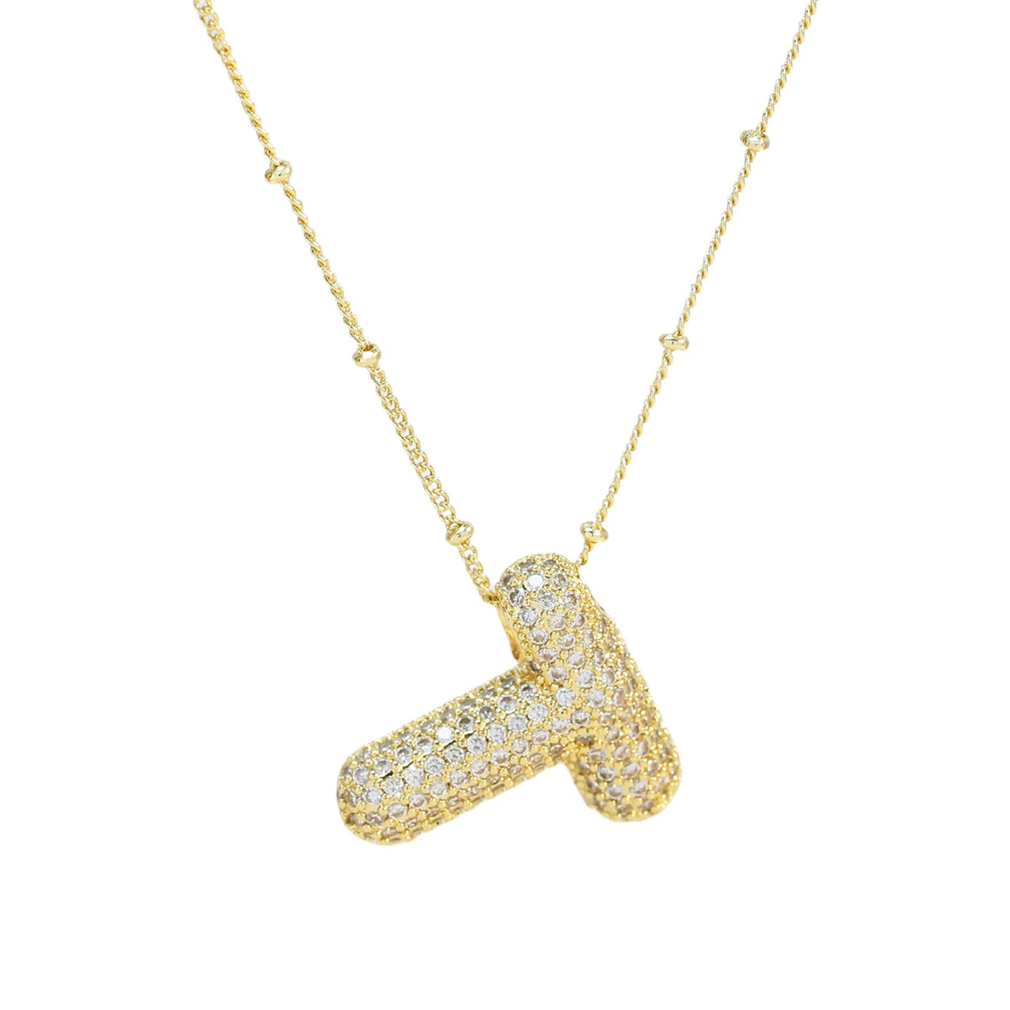 Collar con inicial de globo de circonita cúbica, colgante con letra burbuja del alfabeto AZ, chapado en oro y latón, para mujer, joyería de moda