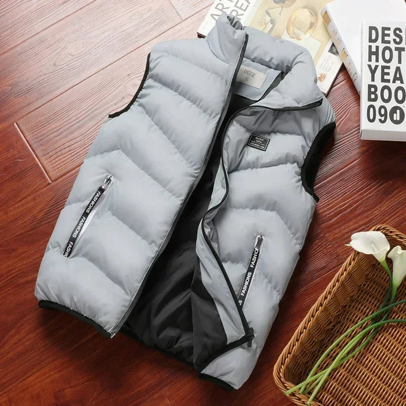 chaqueta sin mangas acolchados para hombre, chaqueta de plumón de Color sólido, chaleco cálido de invierno, prendas de vestir, cortavientos