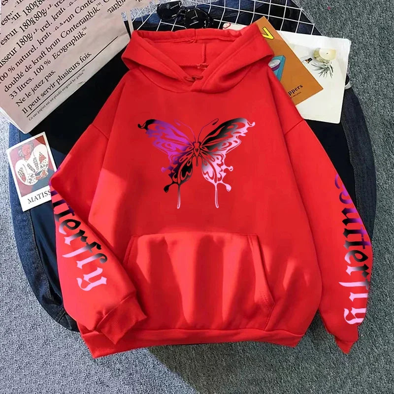 Sudadera con capucha estampado de mariposas para mujer, abrigo informal para todas las estaciones, jersey de moda para uso diario, sudaderas con capucha cómodas para el hogar y al aire libre