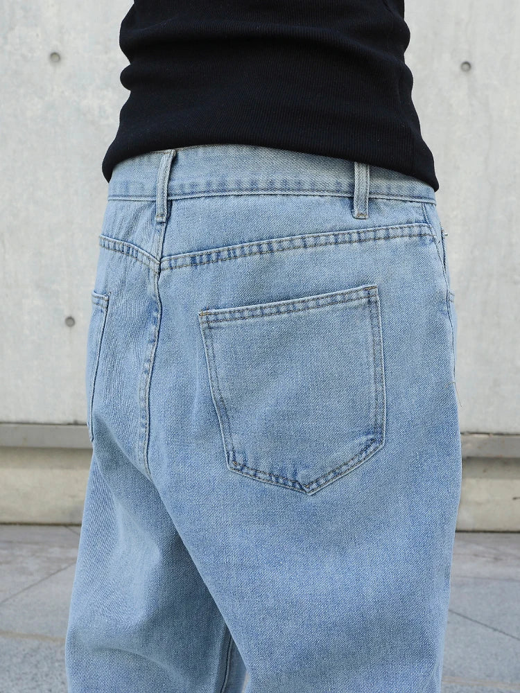Pantalones vaqueros holgados rectos de gran tamaño pantalones vaqueros casuales sueltos ropa de calle de Color sólido moda, pantalones de pierna ancha