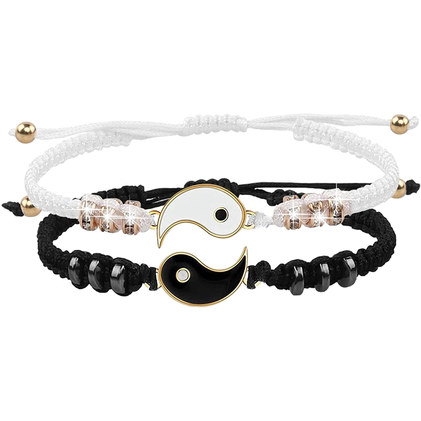 Juego de 2 o 4 pulseras y collares de Tai Chi Yin Yang para parejas, con colgante y cadena trenzada ajustable, a juego, para amantes, gargantilla.