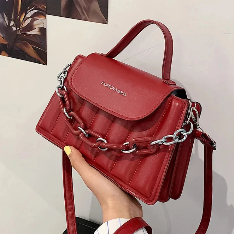 Bolso de hombro con cadena para mujer, bandolera de color liso, de diseñador, de piel sintética