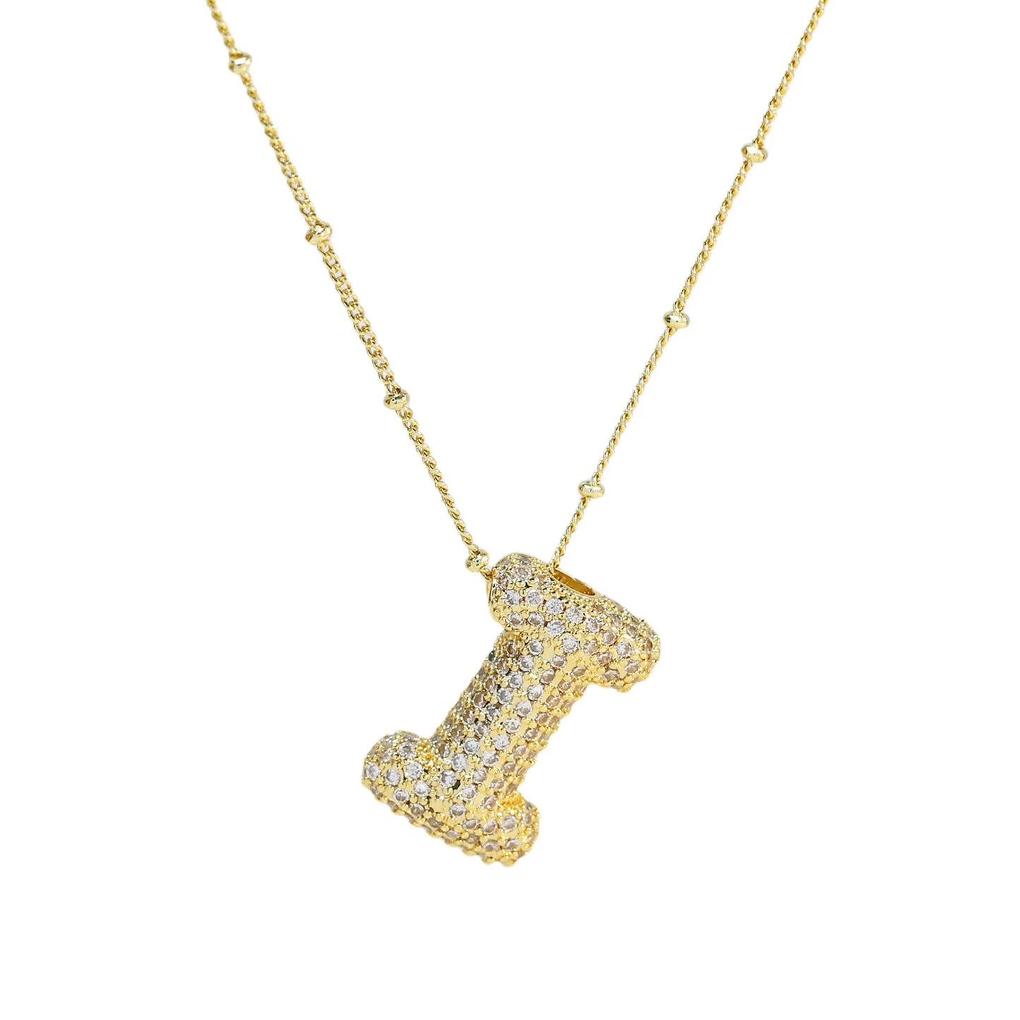 Collar con inicial de globo de circonita cúbica, colgante con letra burbuja del alfabeto AZ, chapado en oro y latón, para mujer, joyería de moda