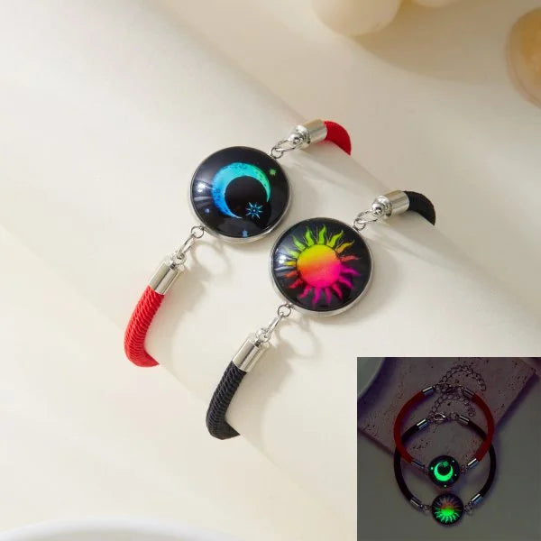 Juego de 2 pulseras de acero inoxidable para parejas, para mujer, amante, sol luminoso, luna, cuerda, amuleto, amistad, novia, fiesta, joyería, regalo