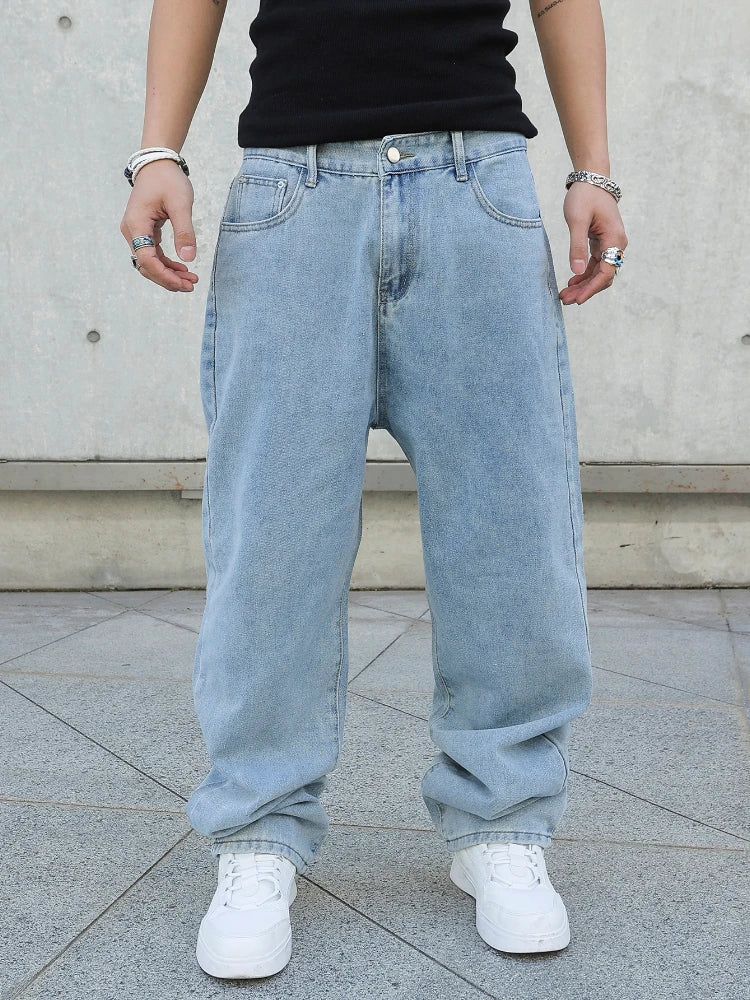 Pantalones vaqueros holgados rectos de gran tamaño pantalones vaqueros casuales sueltos ropa de calle de Color sólido moda, pantalones de pierna ancha