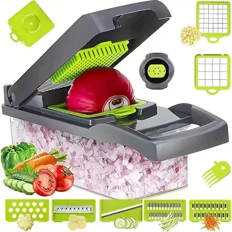 Cortadora de verduras multifuncional de gran capacidad para cocina para cortar verduras, rallar patatas y rebanar.