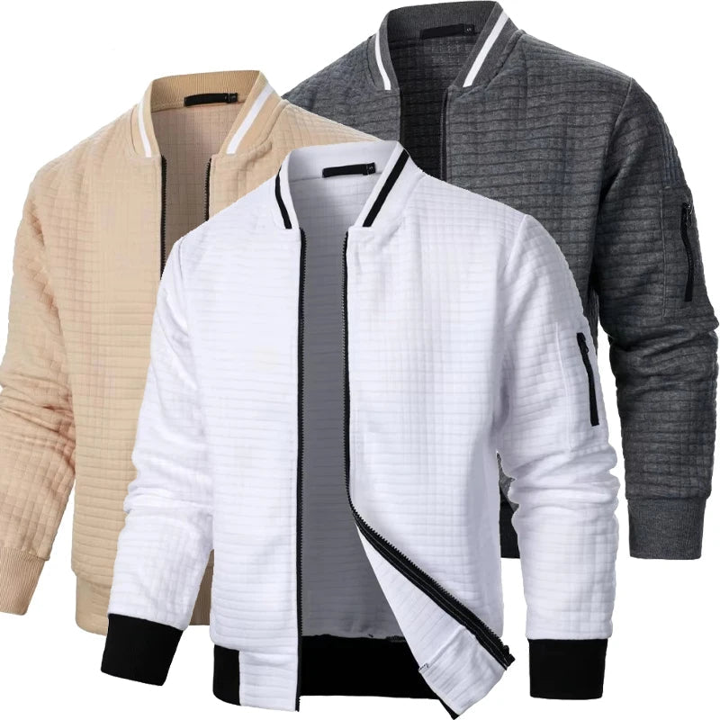 Nueva chaqueta de manga larga con cremallera para hombre, abrigos, sudaderas de pie, ropa de calle para exteriores, chaqueta de Color sólido para otoño para hombre