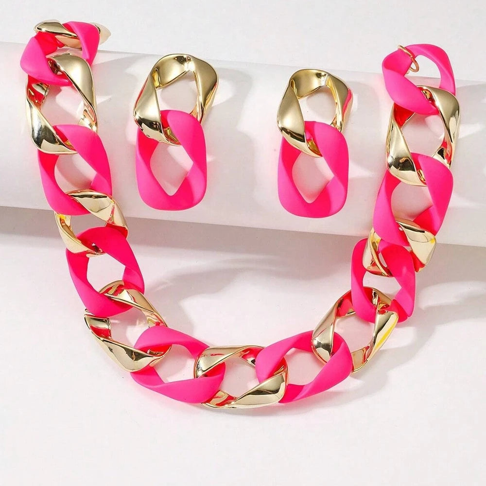 Nuevo conjunto de moda Icon collar y pendientes de acrílico fluorescente CCB empalmados para mujer, joyería para el cuello