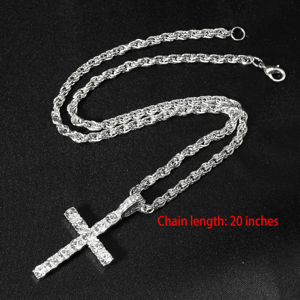 Nuevos collares colgantes con cruces apiladas heladas para hombres con cadena, colgante de joyería con diamantes de imitación