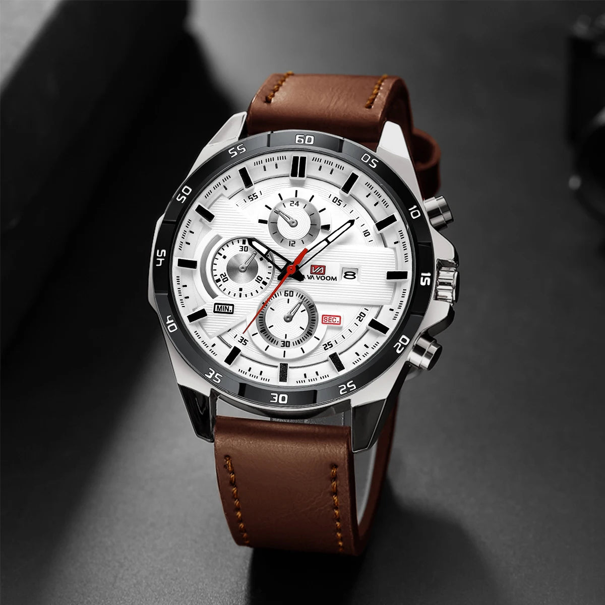 Reloj deportivo para hombre, de cuero, estilo de carreras, informal, de moda, original, negro, oro rosa, calendario, reloj de cuarzo.