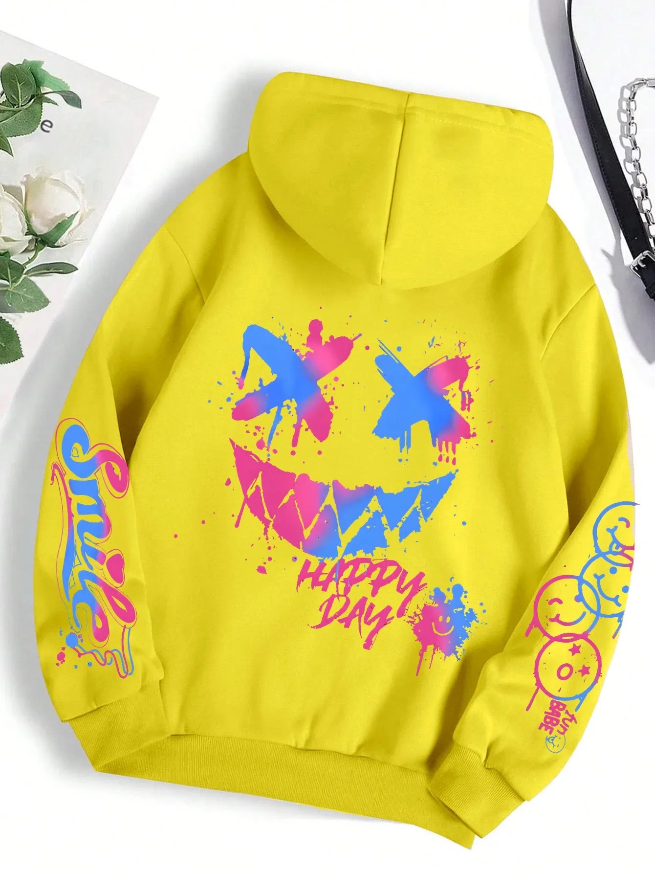sudadera unisex con capucha transpirable y cómoda con estampado de cara sonriente personalizada de otoño para hombre, sudadera con capucha de moda urbana para exteriores