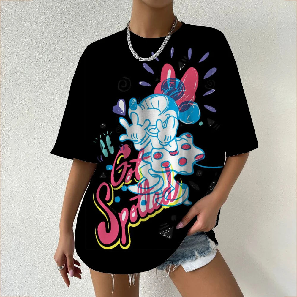 Camiseta de verano de manga corta para mujer, con estampado de cuello redondo