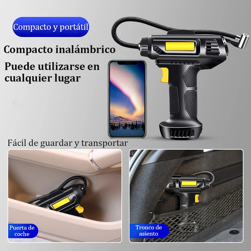 Bomba de inflado de coche inalámbrica de 120 W con pantalla digital inteligente, portátil, con cable, compresor de aire para neumáticos.