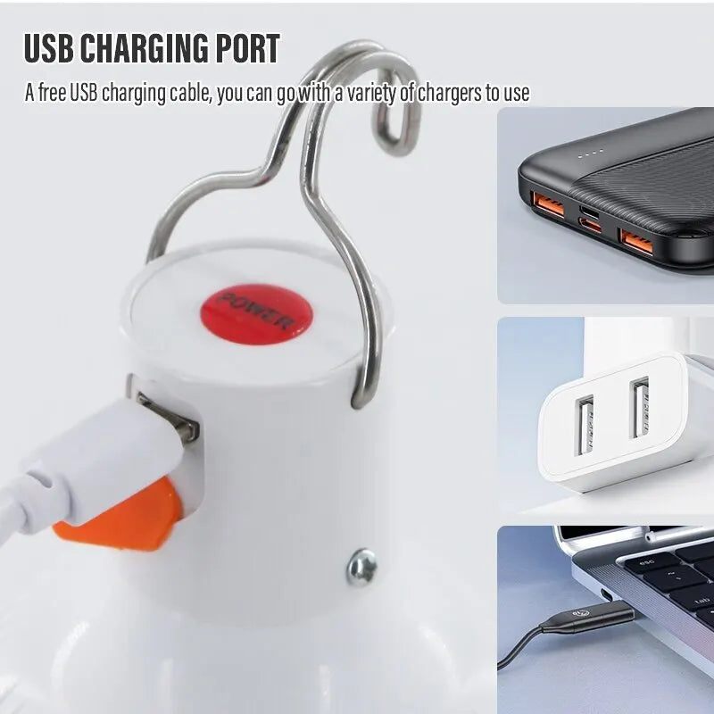 Bombillas LED recargables por USB para exteriores, luz de emergencia de alto brillo, para acampar, pescar, linterna portátil, luces nocturnas