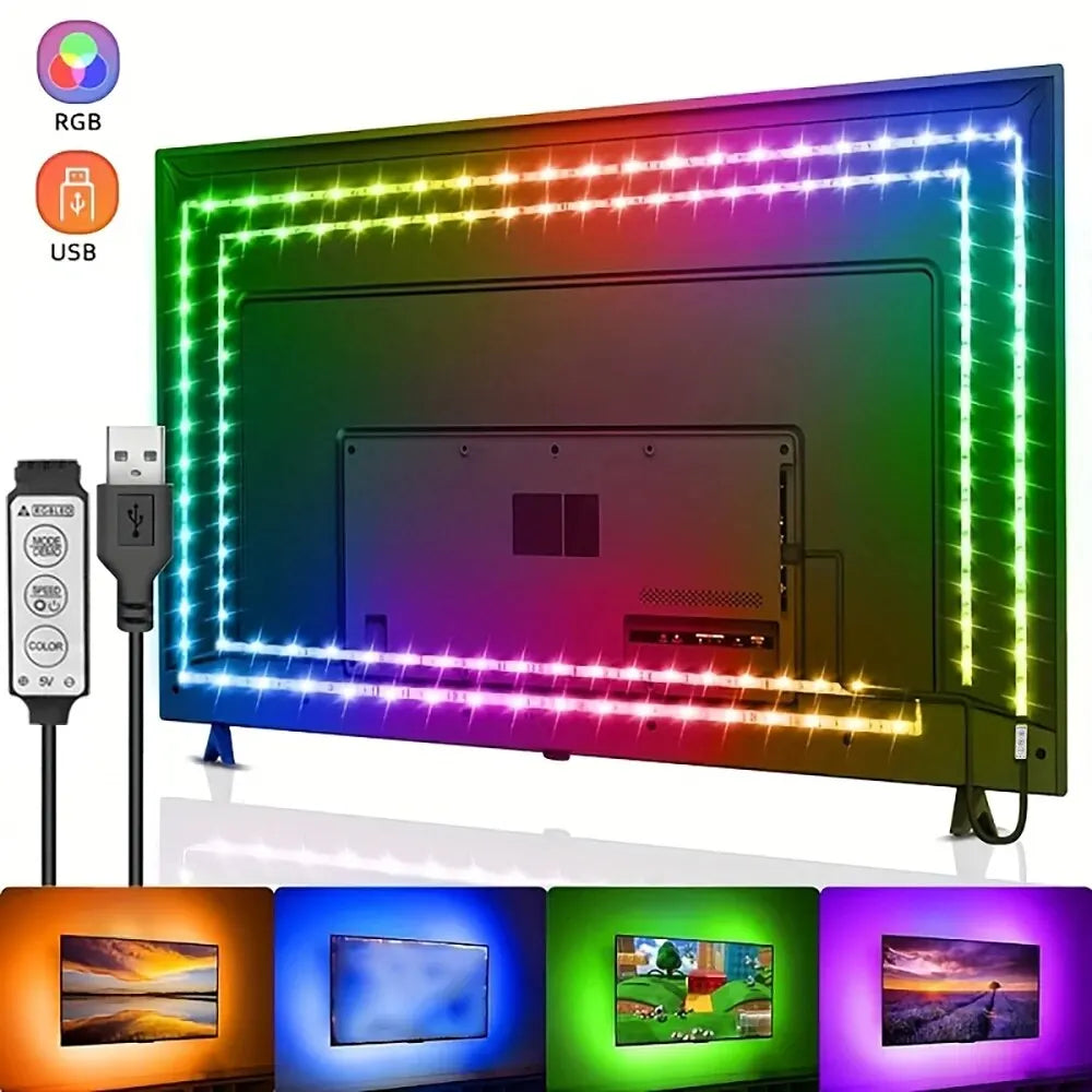 Tira de luces LED para TV con control de 3 teclas, USB, 5 V, cinta flexible para retroiluminación de TV, decoración para fiestas en casa