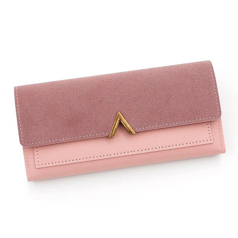 cartera larga con hebilla en forma de V para mujer, cartera triple para mujer