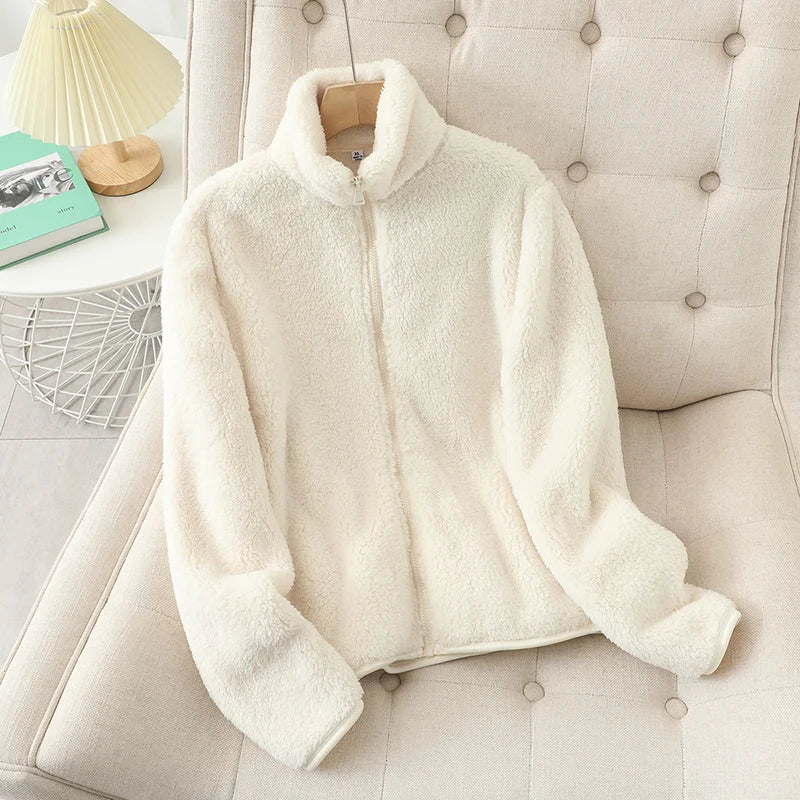 Abrigo de lana para mujer, chaqueta gruesa cálida de invierno, ropa de dos caras, abrigos de lana Coral de terciopelo de doble cara, chaquetas de lana Polar