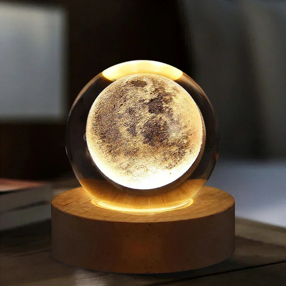 Lámpara de bola de cristal de galaxia con alimentación por USB, luz de luna iluminada para el hogar, dormitorio, escritorio, mesa, decoración, luz de noche.