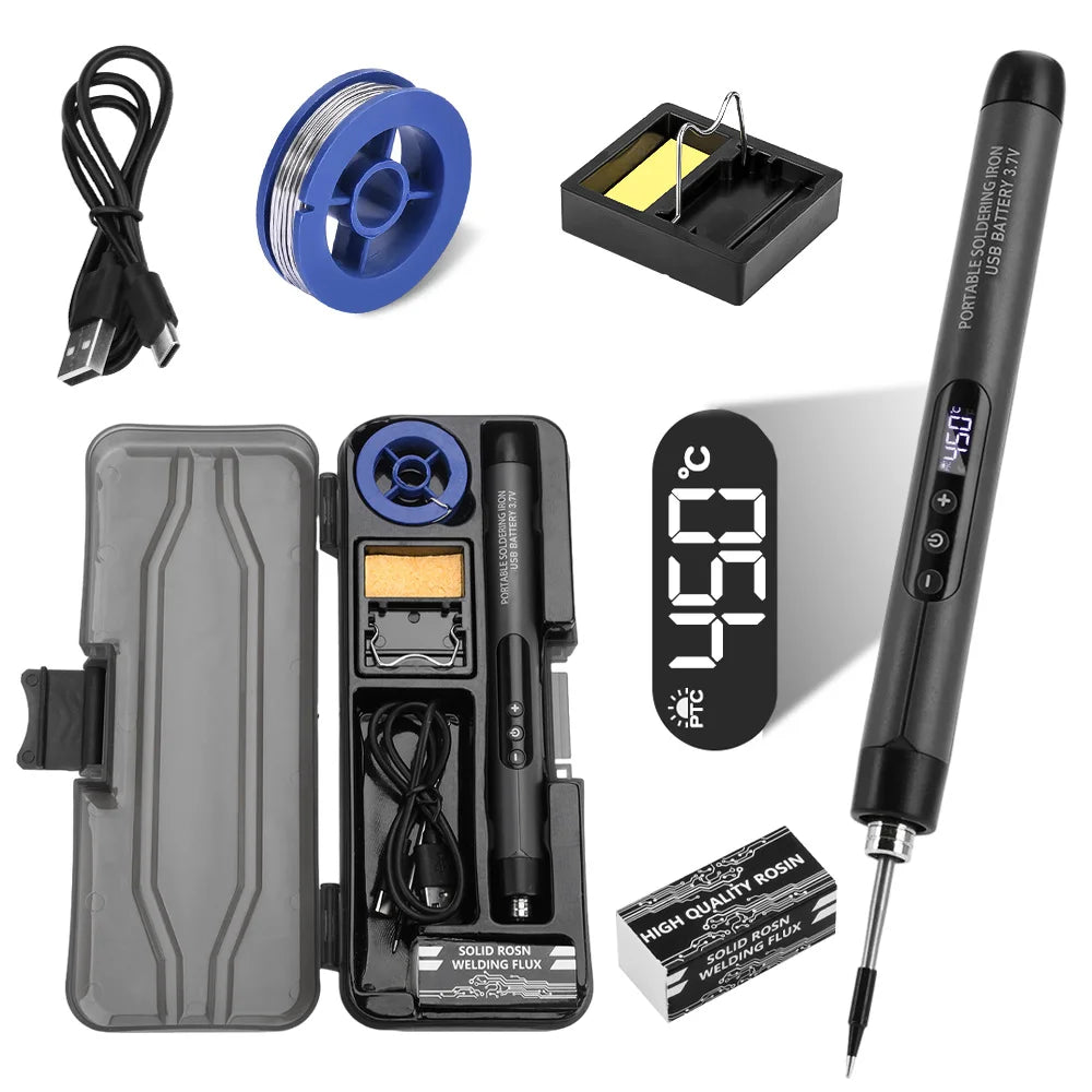 Suelda en casa o en otros lugares carga con USB con interfaz tipo C y temperatura ajustable.