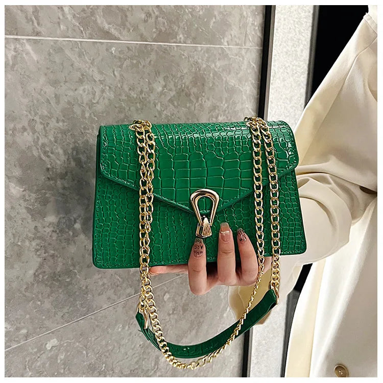 Bolsos de hombro con estampado de cocodrilo para mujer, bolsos de moda con cadenas cuadradas, bolsos cruzados de piel sintética para mujer