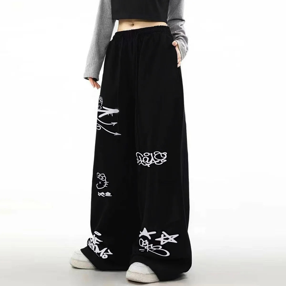 Pantalones deportivos de dopamina rosa roja para mujer, ajuste delgado y suelto, estilo perezoso, pierna ancha