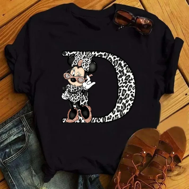 Camisetas con estampado de 26 letras para mujer, camisetas Disney 2024, camisetas casuales de verano de manga corta, camisetas gráficas para mujer, ropa para mujer