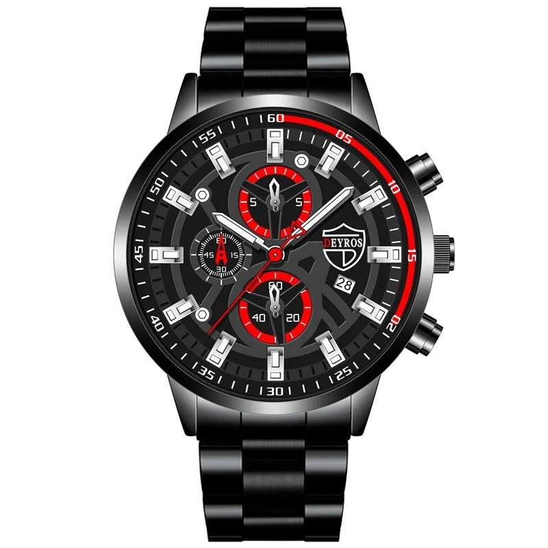 Juego de relojes para hombre, de acero inoxidable, de cuarzo, de lujo, para negocios y ocio.