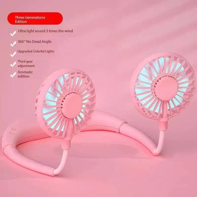 Ventilador portátil USB de mano para colgar en el cuello, recargable, miniventilador deportivo de 3 velocidades, ajustable, para el hogar, la oficina, viajes al aire libre.